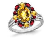 1.60 Carat (ctw) Citrine Ring in Sterling Silver with Garnets